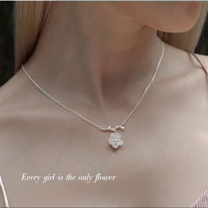 Cherry blossom sterling silver necklace Pink